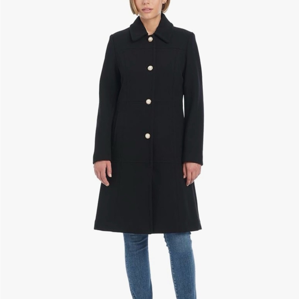 Kate Spade Black Trench Coat with Pearl Buttons NWT